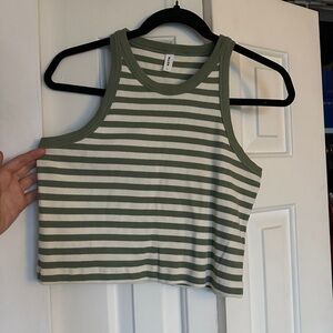 KOTN Women's Green and White Striped Tank Top